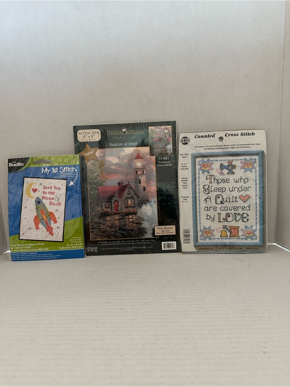 Lot of 3 Counted Cross Stitch; Kinkade, NMI and Bucilla #9